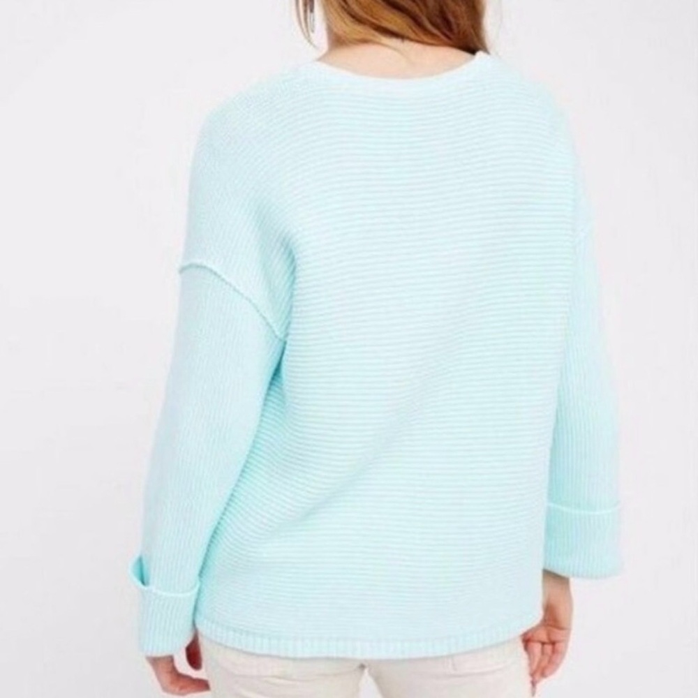 Free People La Brea Oversized Sweater Soft Blue Slouchy Knit Pullover Size M - Picture 2 of 7